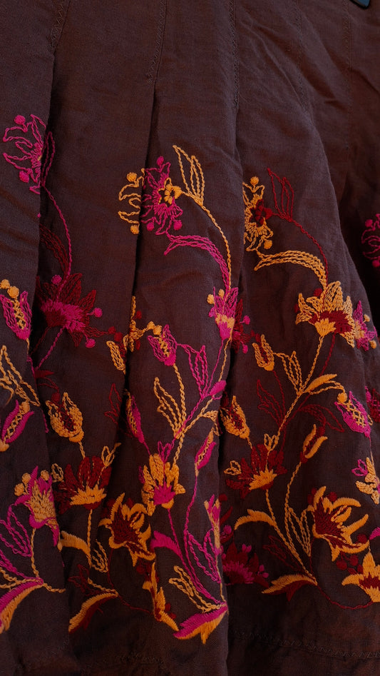 Before - Floral Brown Embroidered Skirt