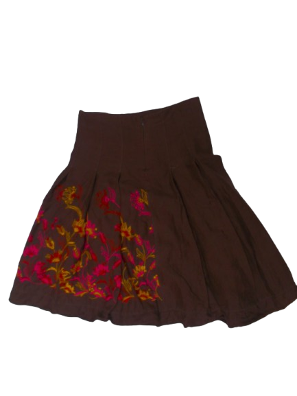 Before - Floral Brown Embroidered Skirt