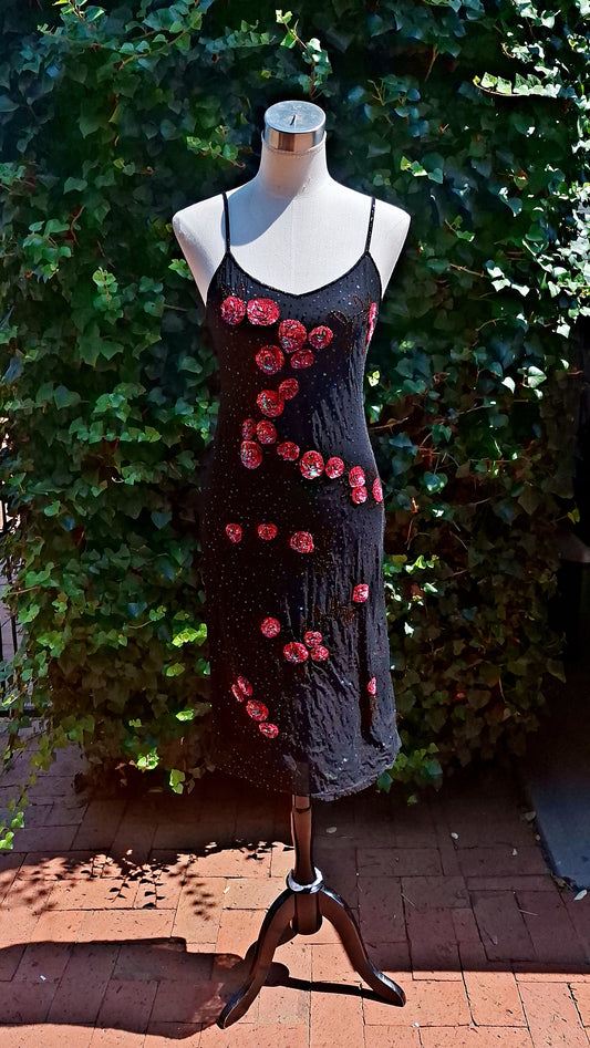 Black Flower Sequined Dress