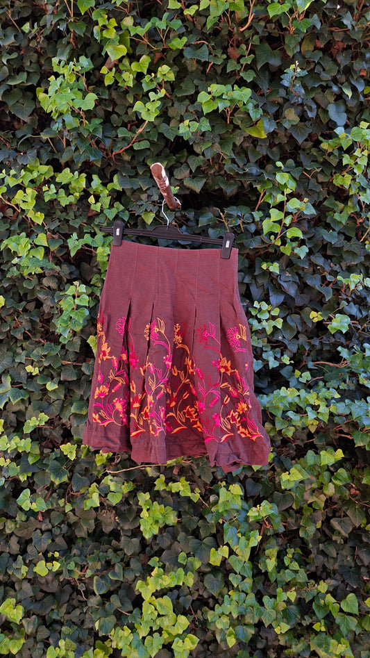 Before - Floral Brown Embroidered Skirt